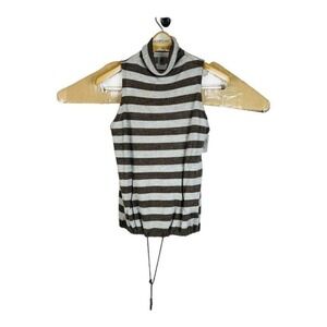 NWT Eleventy Platinum Brown Gray Stripe Pure Cashmere Tank Top Turtleneck Size S